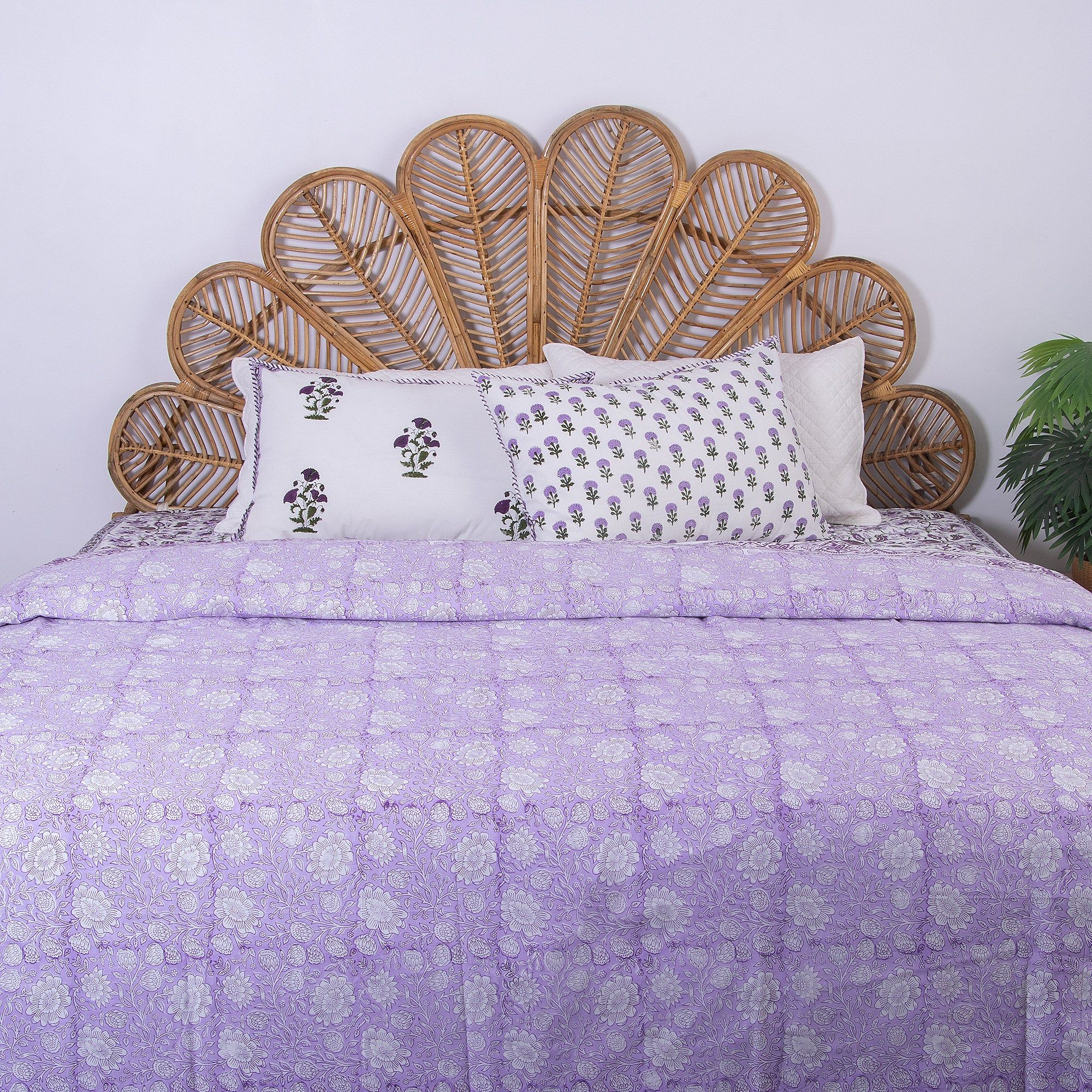 Hand Block Floral Printed Pure Soft Cotton Purple Dohar Blanket